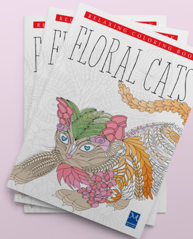 coloring book floral cats