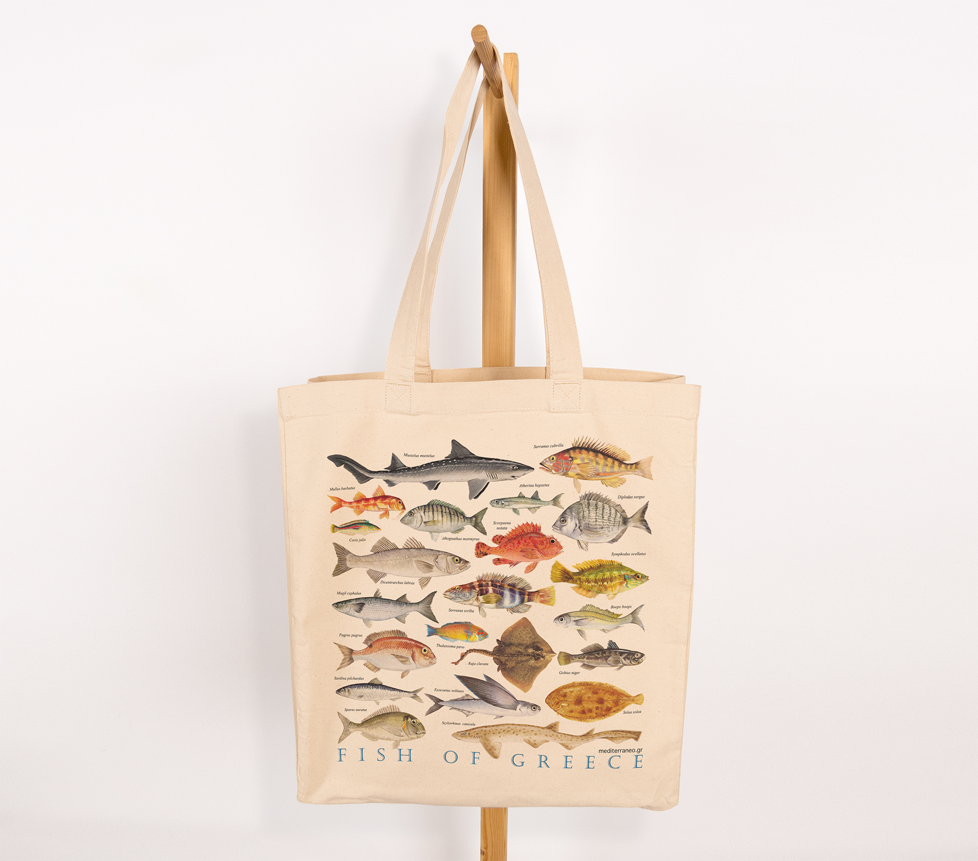 Canvas bag with Fish of Greece print by Mediterraneo