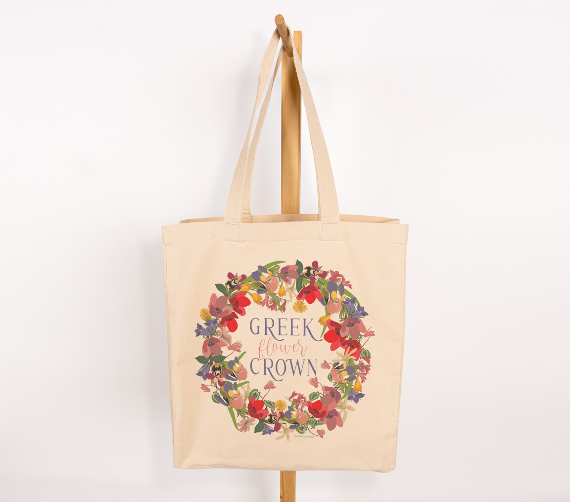 greek flowers crown canvas bag
