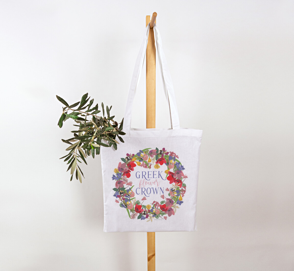 greek flowers crown cotton bag