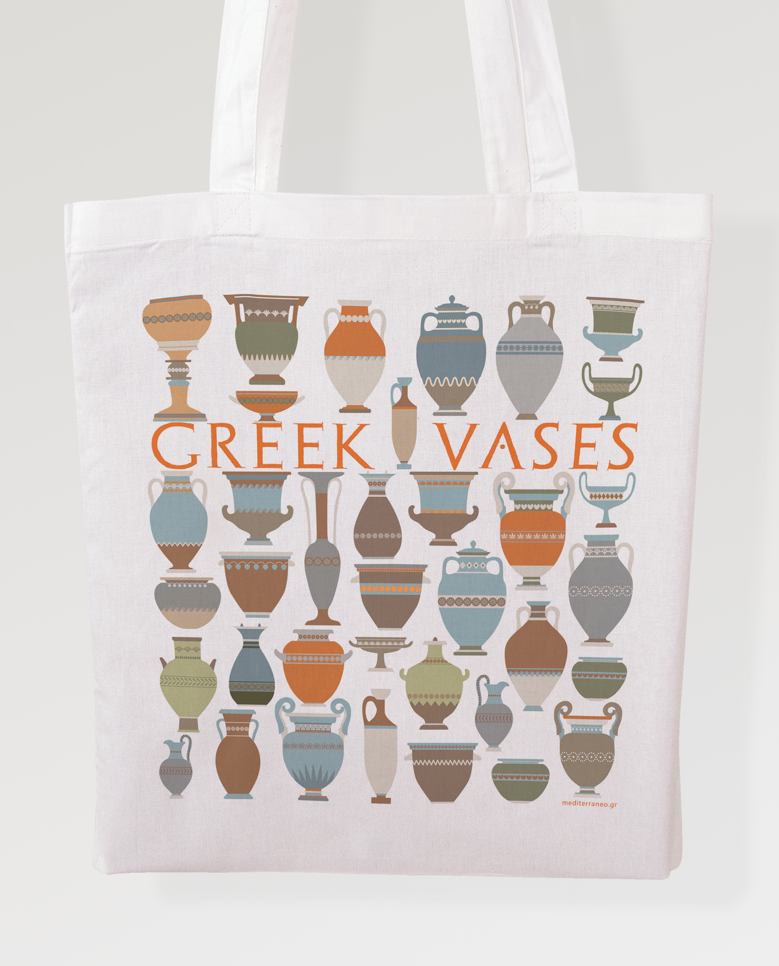 Premium cotton bag with Greek vases print Mediterraneo