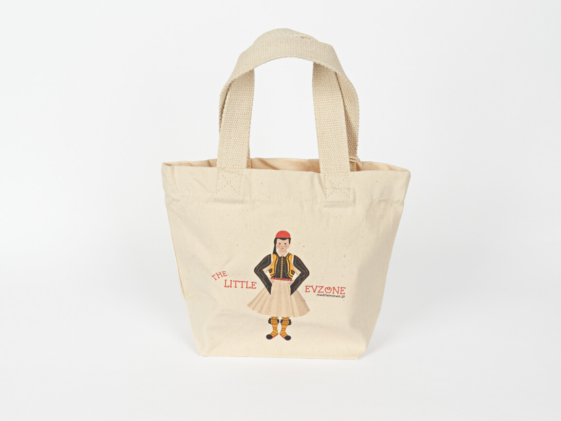 Canvas tote bag with traditional Greek Evzone illustration