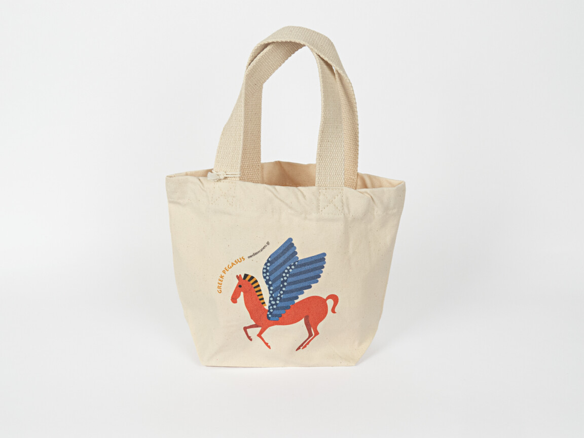 Canvas tote bag with Pegasus illustration.