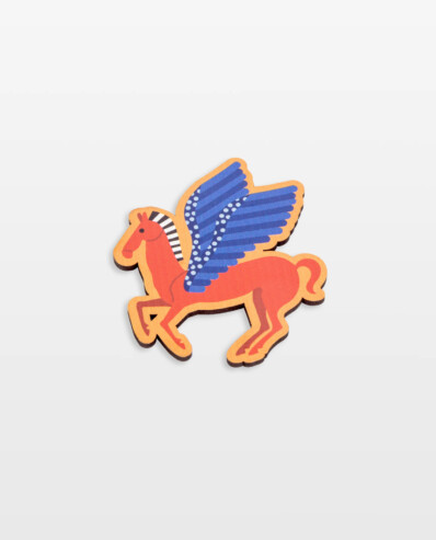 Colorful winged horse sticker on white background.