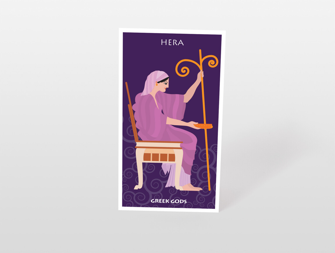 Illustration of Hera, Greek goddess with scepter.
