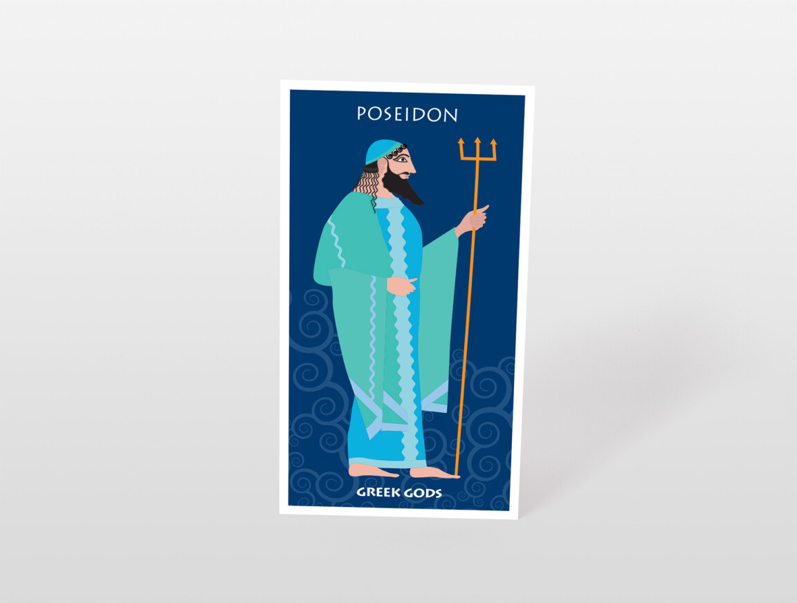 Illustration of Poseidon, Greek God, with trident.