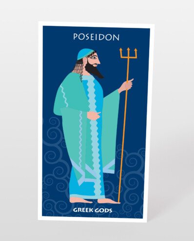 Illustration of Poseidon, Greek god, with trident.