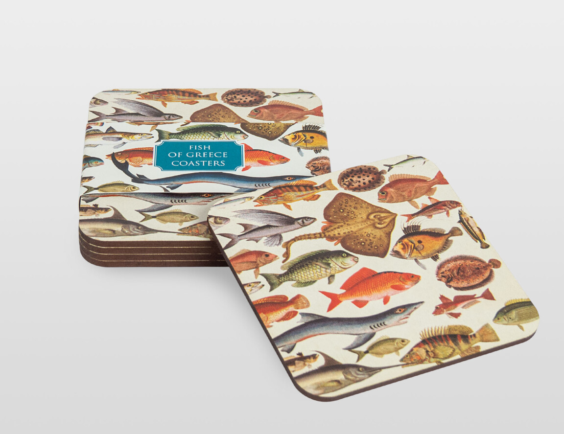 coasters with greek fishes