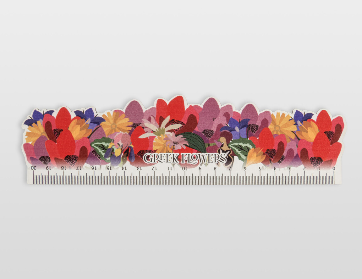 Colorful Greek flowers decorative border with ruler.