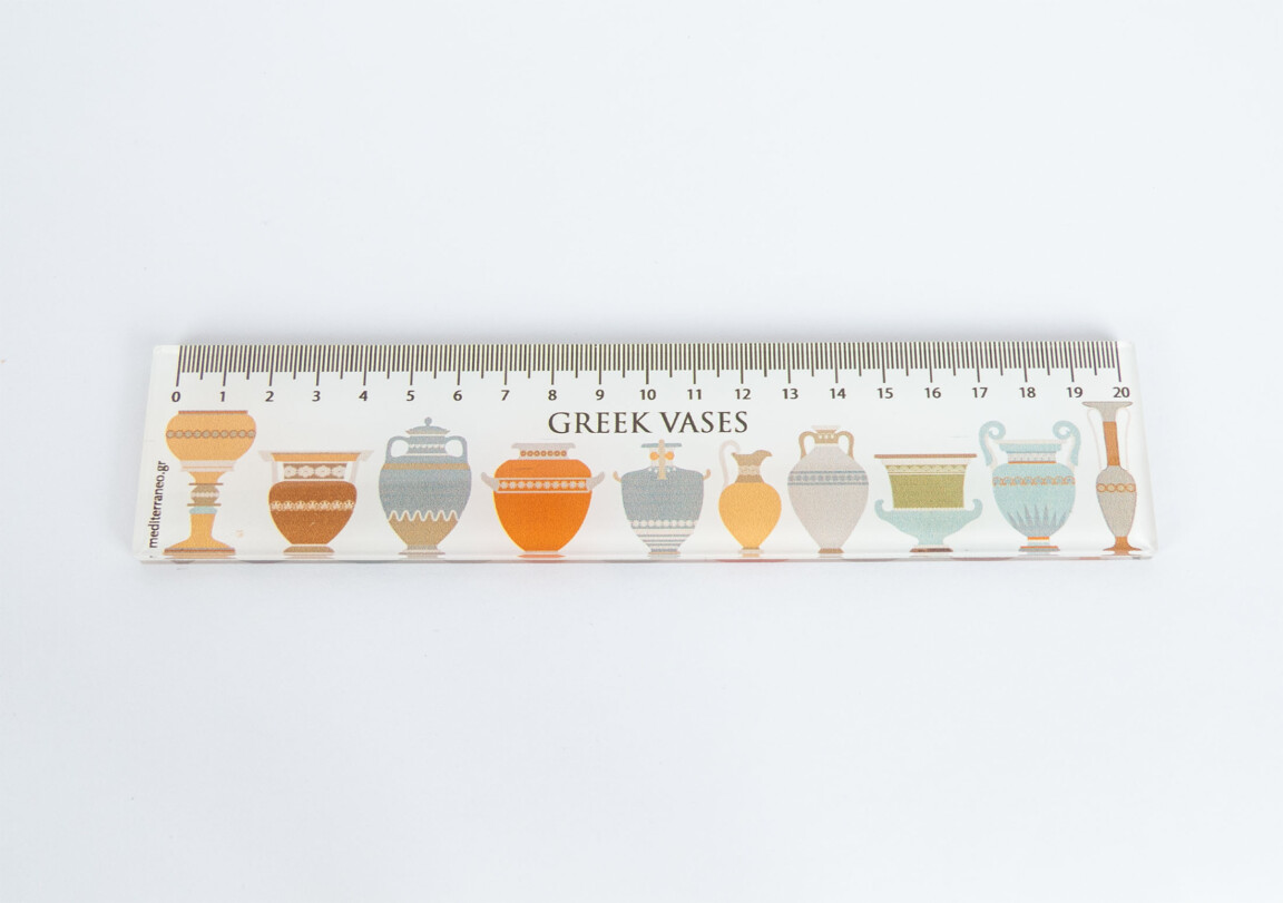 Ruler with illustrated ancient Greek vases design.