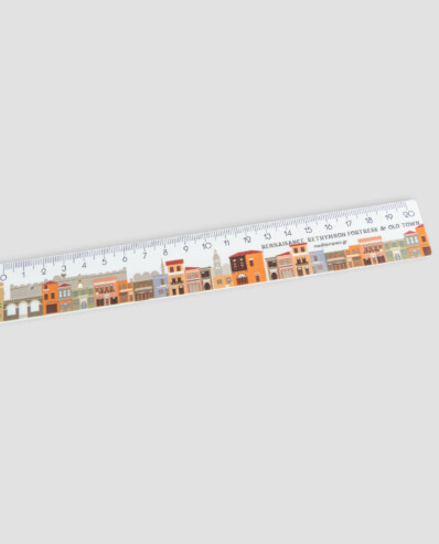 Illustrated cityscape ruler on white background