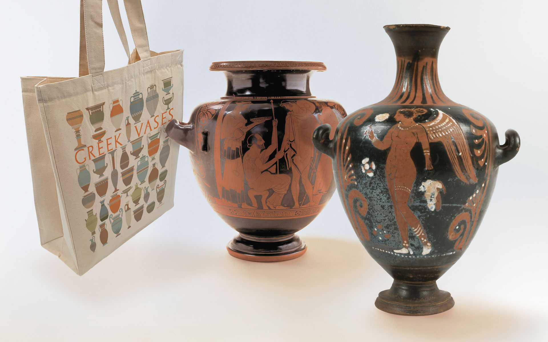 Ancient Greek vases and themed tote bag.
