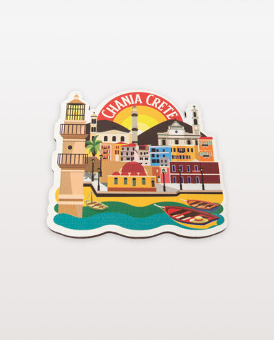 Colorful Chania Crete travel sticker design.