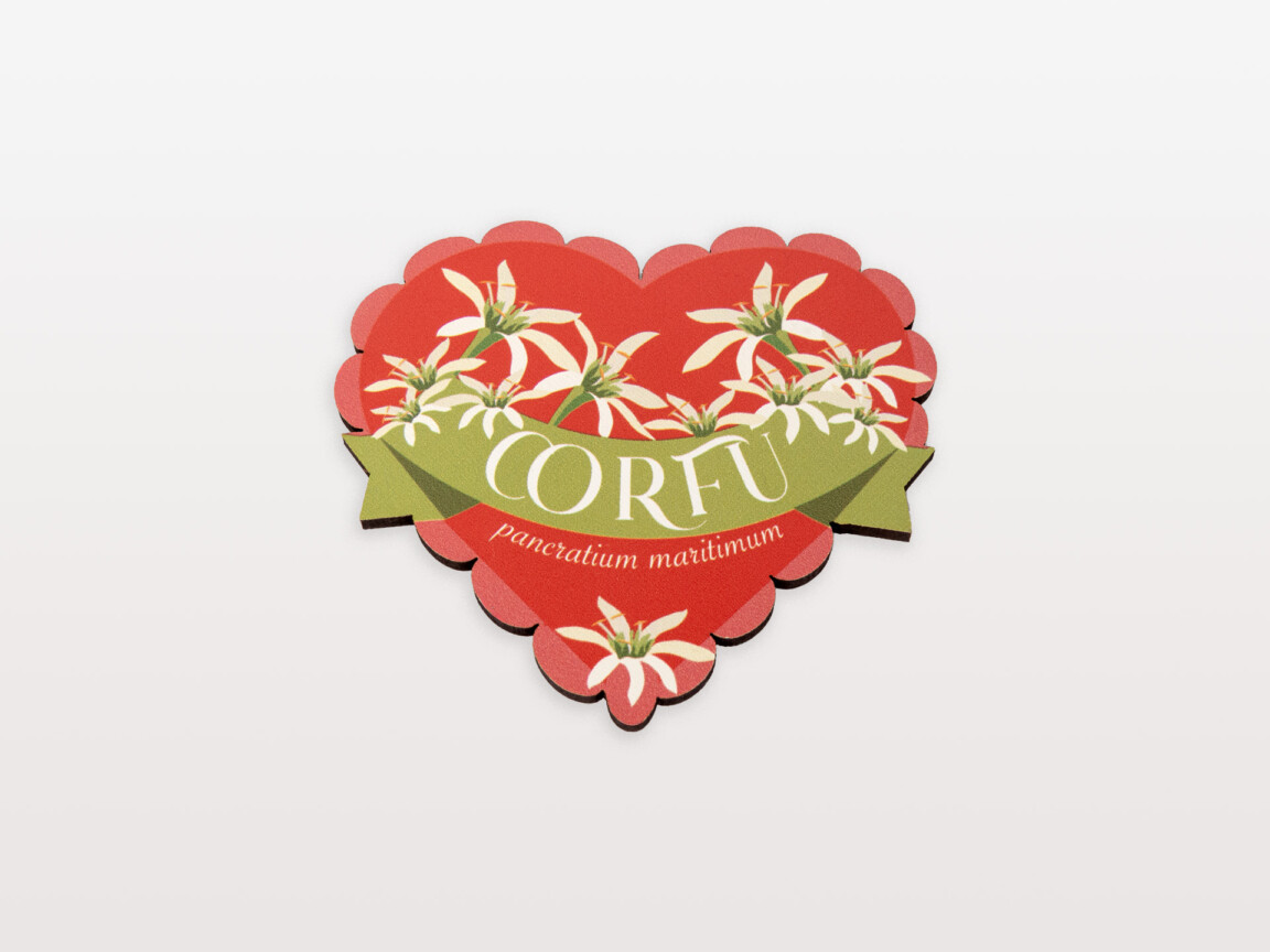 Decorative Corfu floral souvenir sticker design.