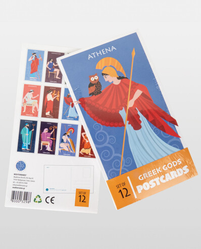 Greek gods themed postcards set featuring Athena.