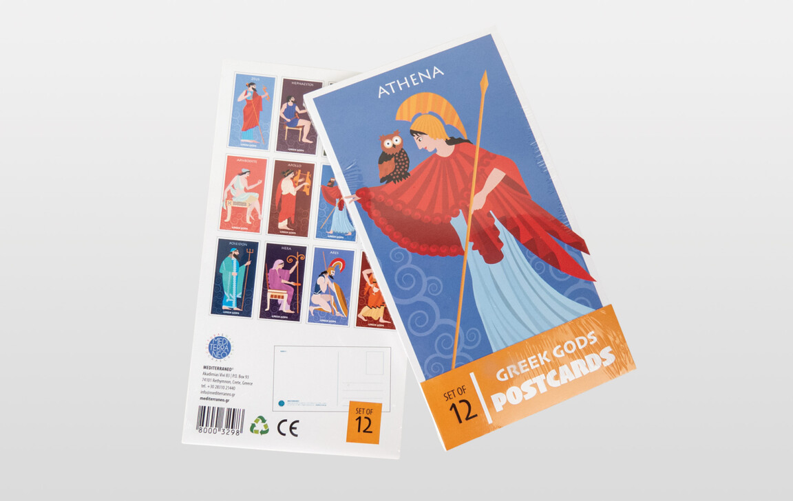 Postcard set featuring illustrations of Greek gods Athena.